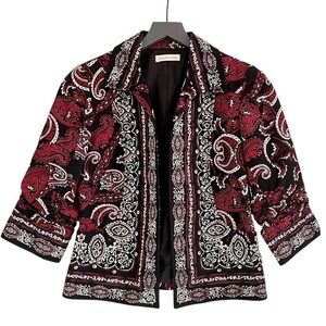 Coldwater Creek Open-Front Cotton Jacket Oversized Paisley Print Size 8 Petite